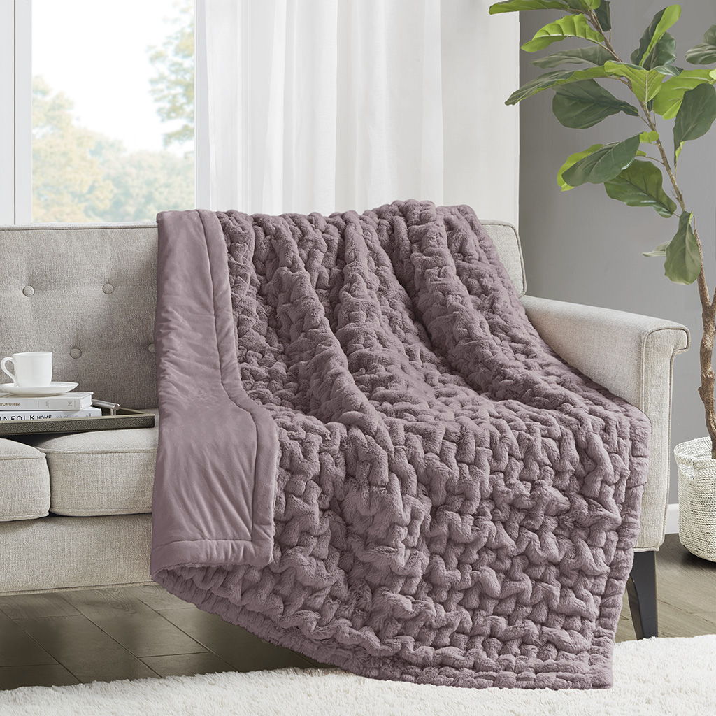 Ruched Fur - Ruched Throw - Lavender
