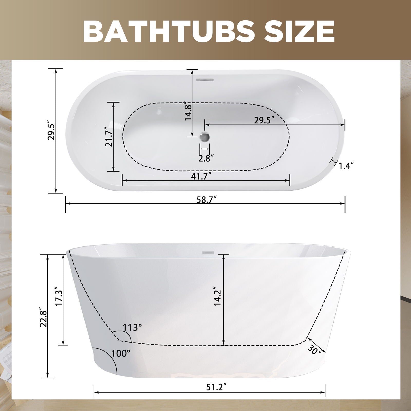 Glossy Freestanding Bathtub With Toe Tap Drain