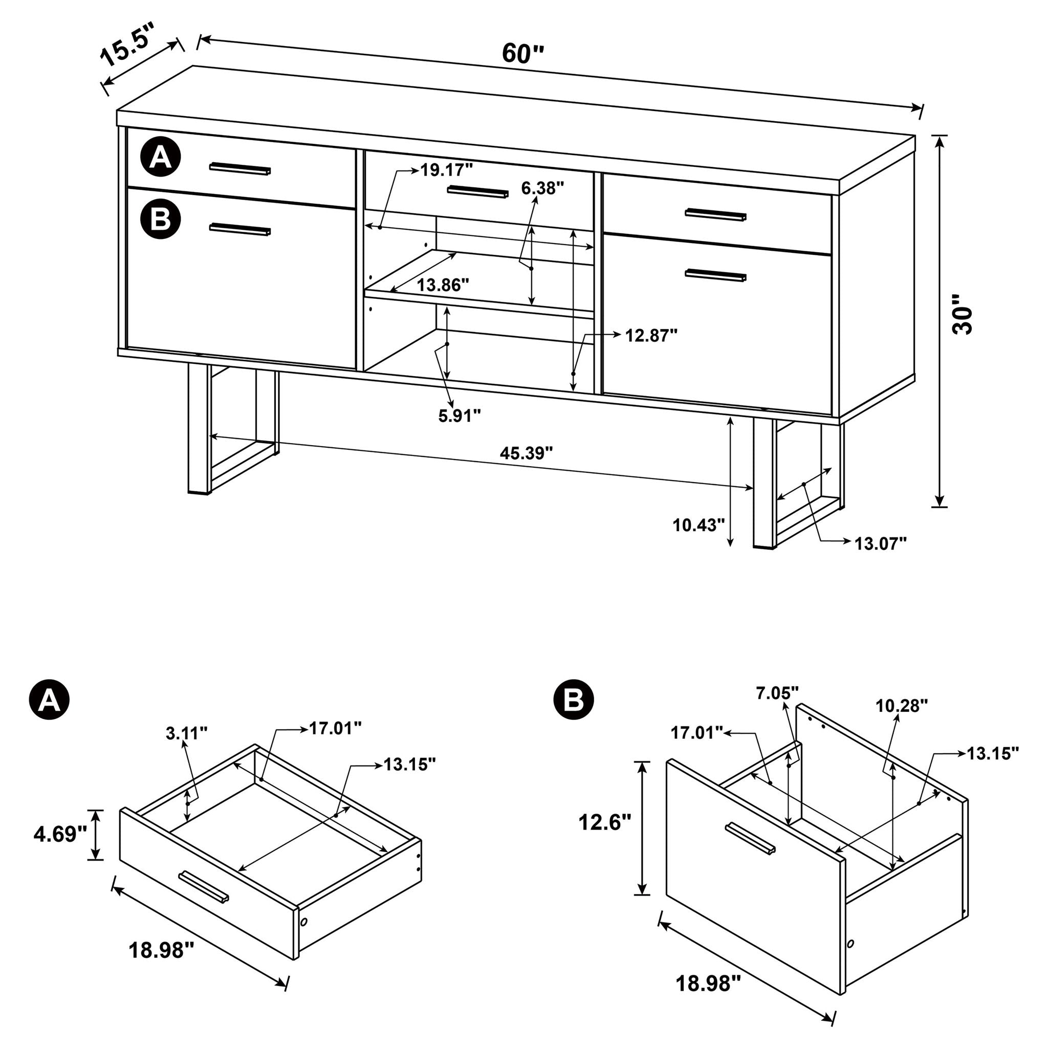 5 Drawer Credenza With Open Shelving - Cappuccino