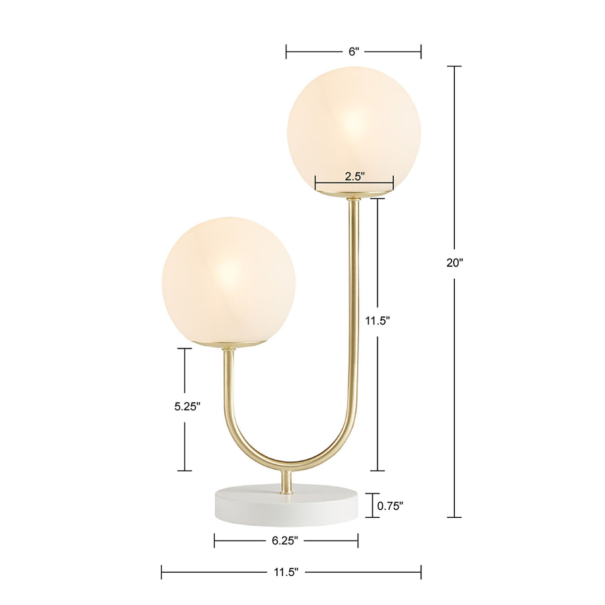 Zusa - Metal 2 Light Globe Table Lamp - Gold / White