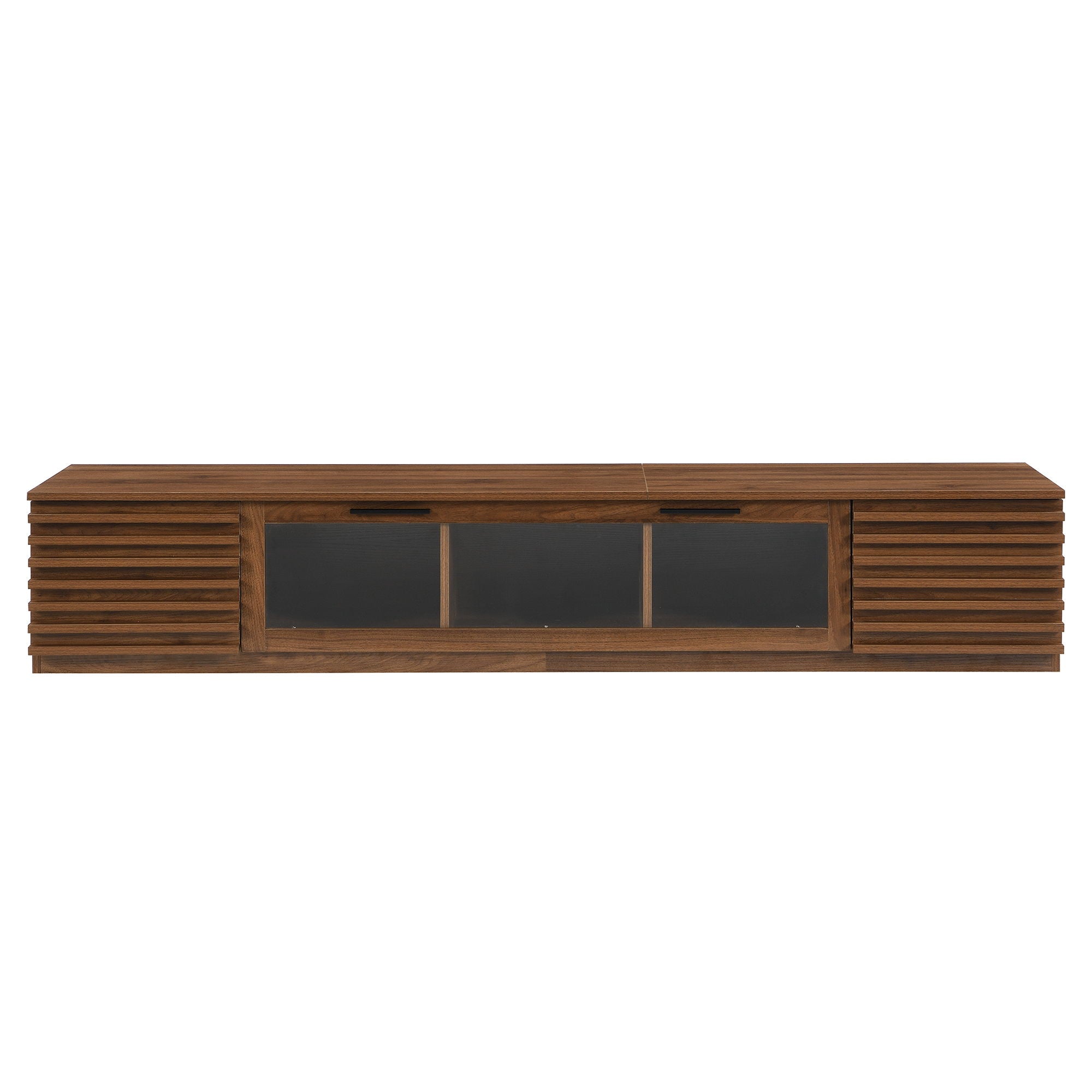 TV Stand With LED Lighting, Soft Closing Hinges, Cable Management - Walnut