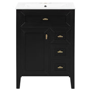 Bathroom Vanity With Sink, 3 Drawers & Cabinet With 2 Tier Door Storage Rack, Soft Close Doors & Drawers