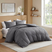 Logan - California King Striped Duvet Set - Charcoal
