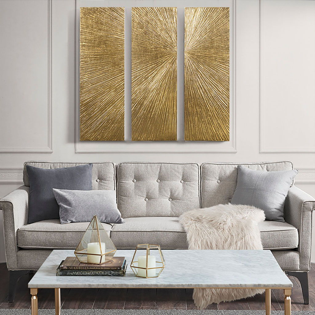 Sunburst - 100% Hand Painted Dimensional Wall Décor (Set of 3) - Gold