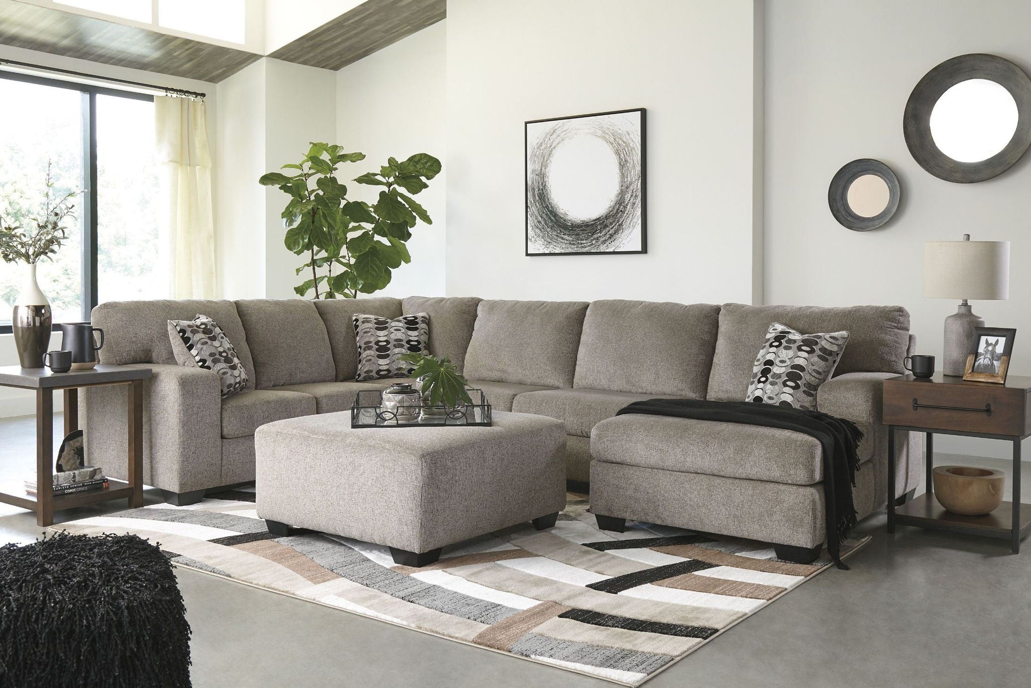 Ballinasloe - 4 Pc. - Right Arm Facing Corner Chaise 3 Pc Sectional, Ottoman - Platinum