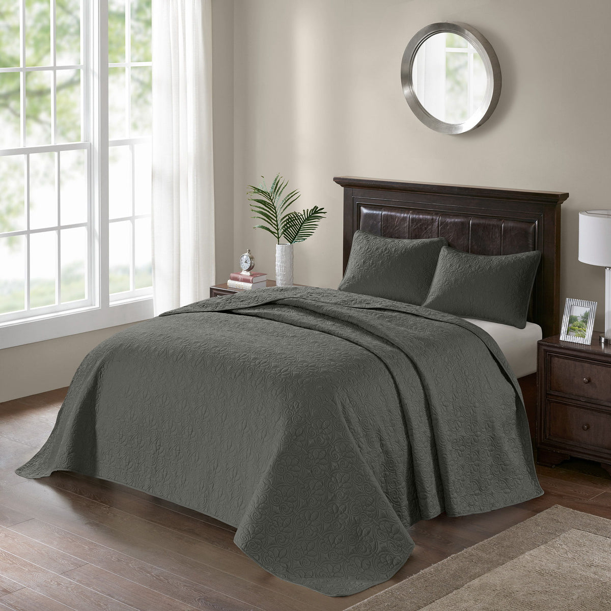 Quebec - King Reversible Bedspread Set - Dark Gray