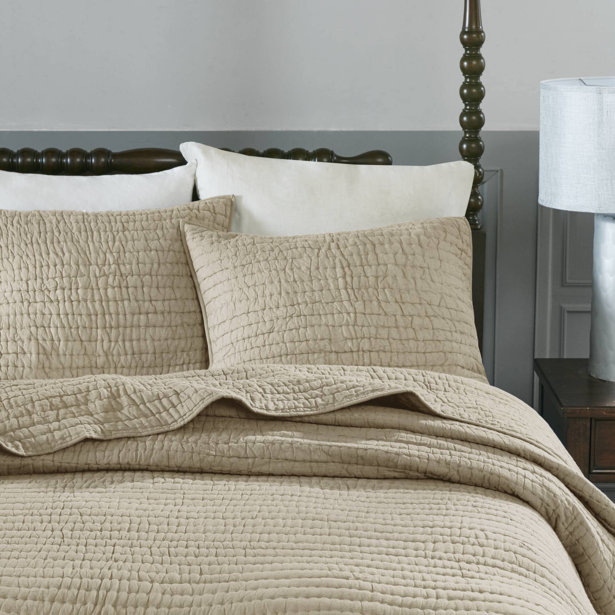 Serene - Hand Quilted Coverlet Set - Linen