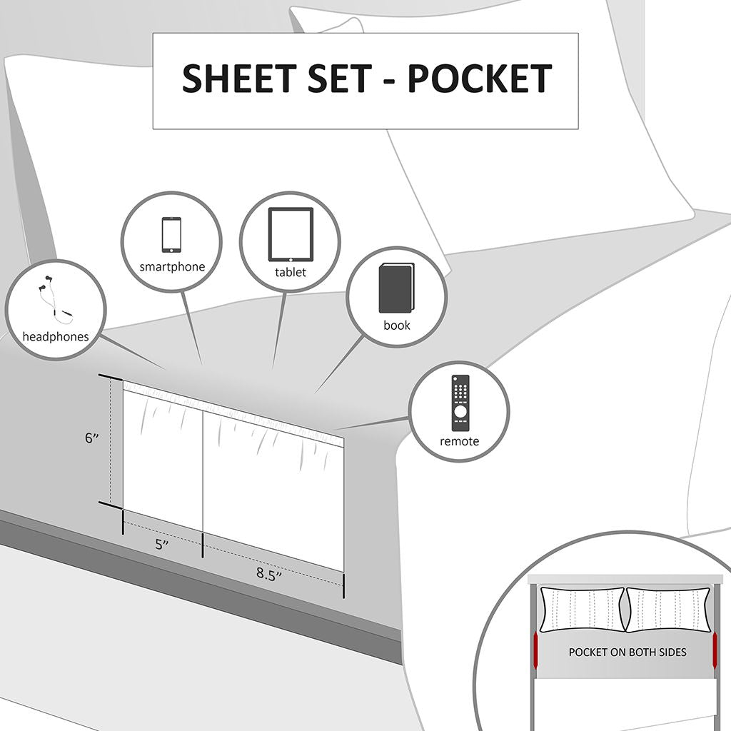 Microfiber - Sheet Set With Side Storage Pockets - White