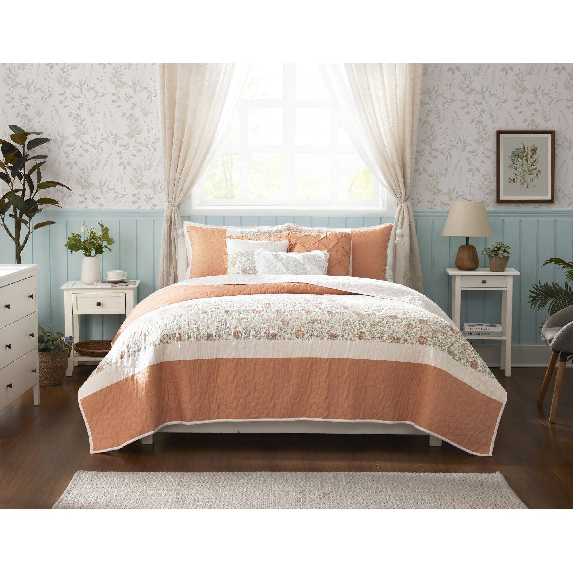 Dawn - King 6 Piece Reversible Coverlet Set - Coral
