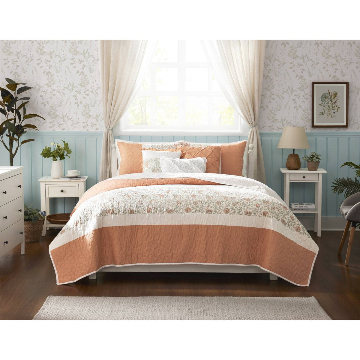 Dawn - 6 Piece Reversible Coverlet Set - Coral