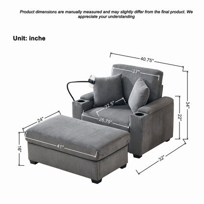 Oversized Chaise Lounge Chair With Ottoman And Storage