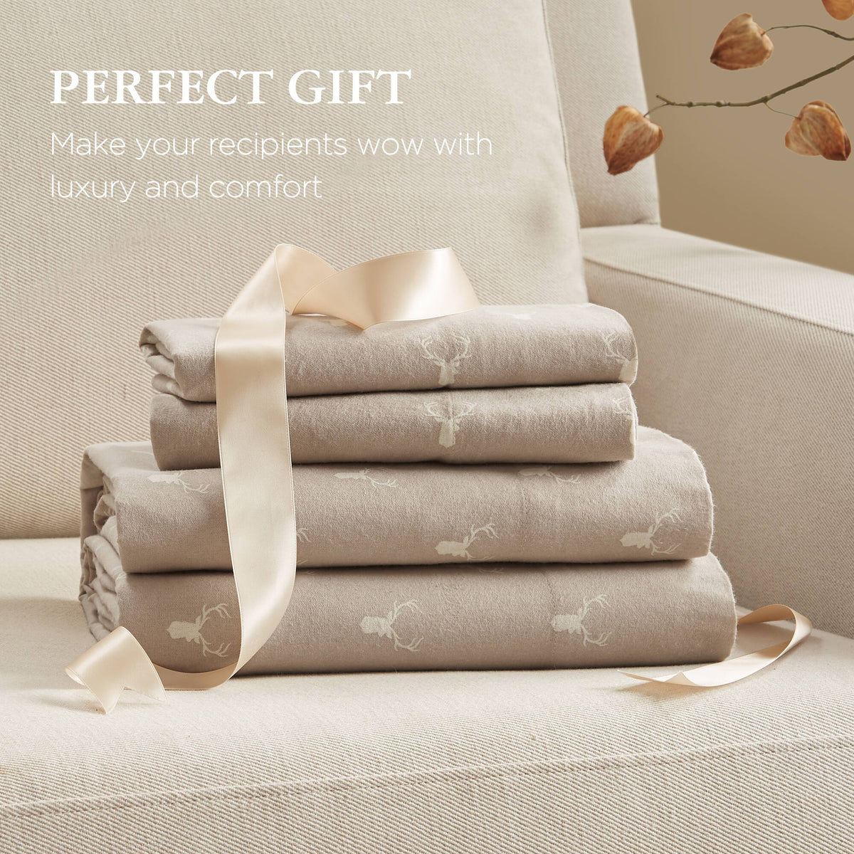 Flannel - California King 100% Flannel Printed Sheet Set - Stag Head
