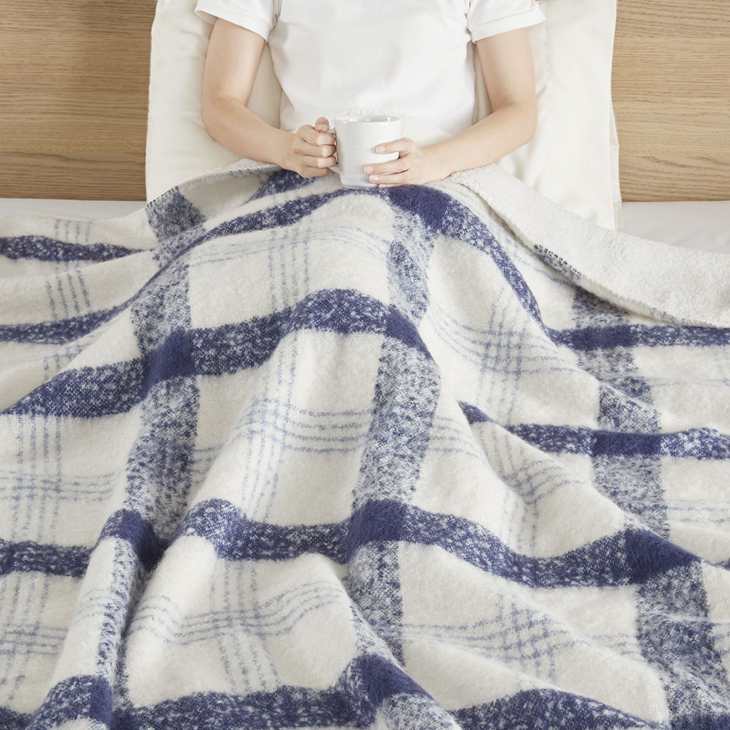 Bloomington - Faux Mohair to Sherpa Throw - Blue