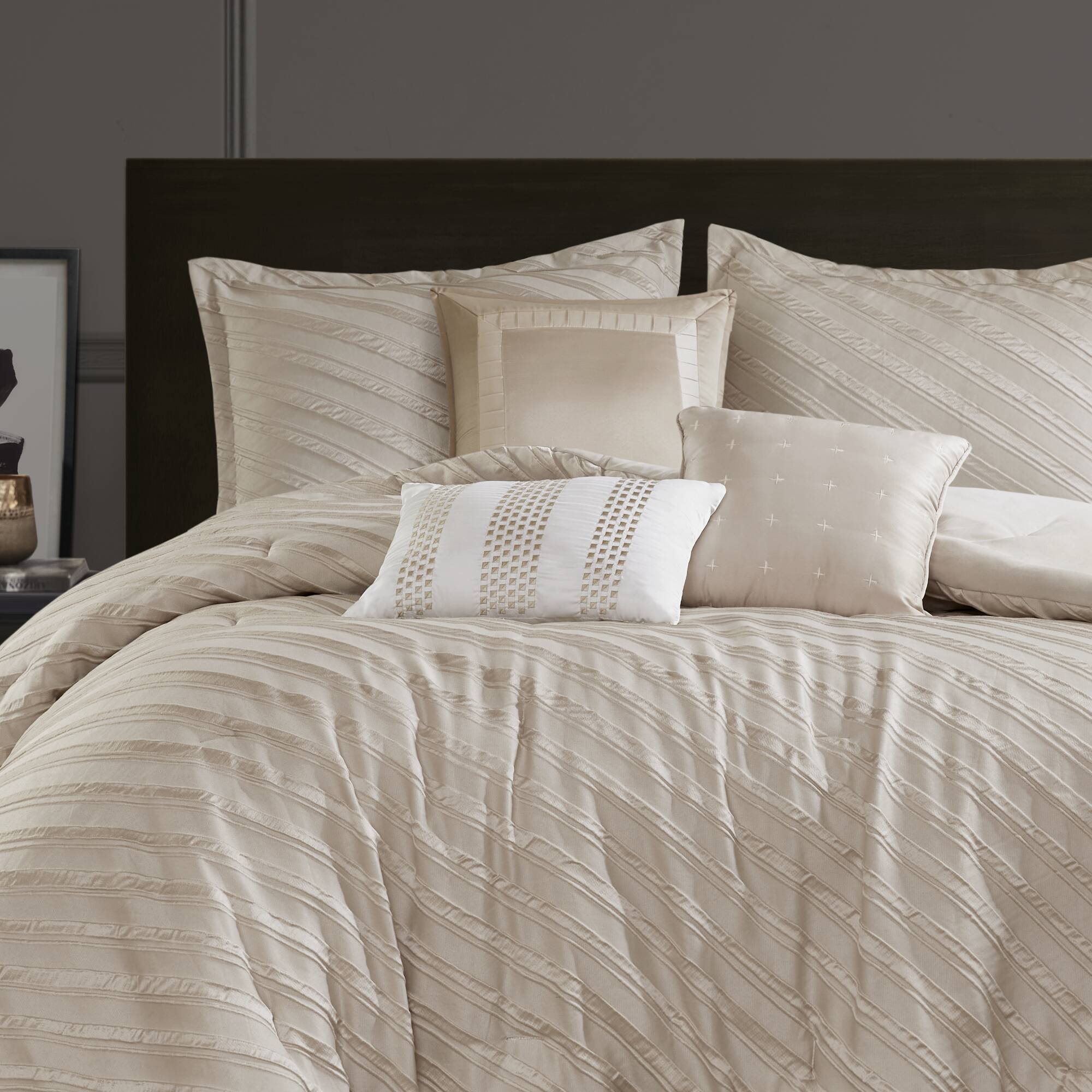Riva - 7 Piece Queen Comforter Set - Beige