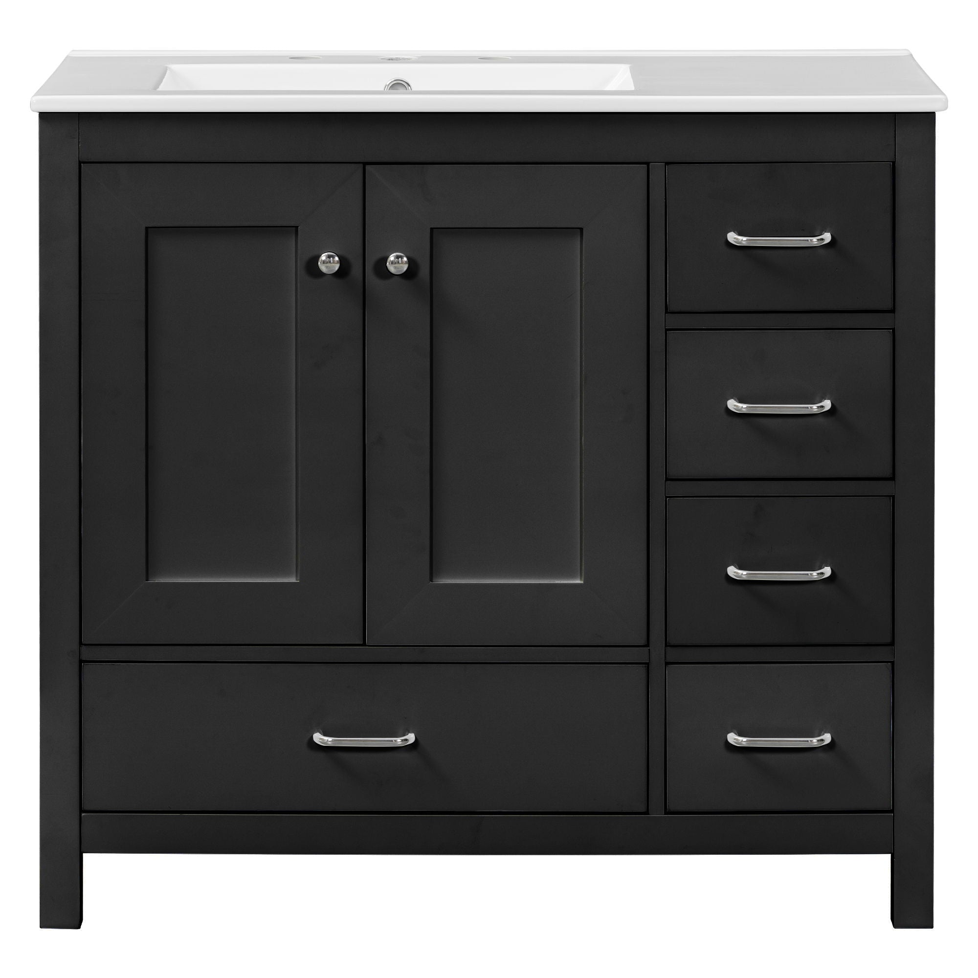 Bathroom Vanity With Sink Combo, 2 Soft Close Doors And 5 Drawers