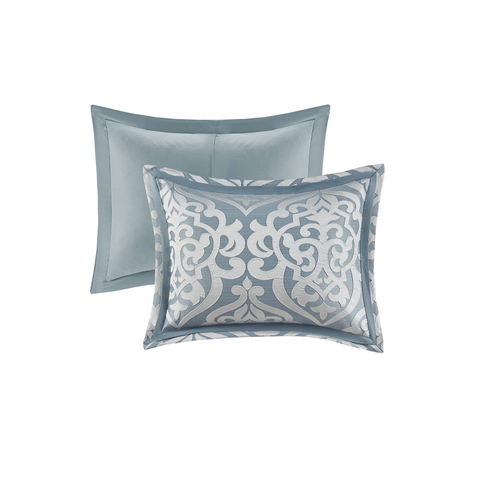 Odette - 8 Piece Jacquard Comforter Set - Aqua / Silver