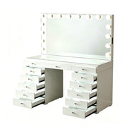 LED Lighted Makeup Vanity Desk With 16 Bulbs Mirror, 13 Drawers Dressing Table For Bedroom - Gloss White