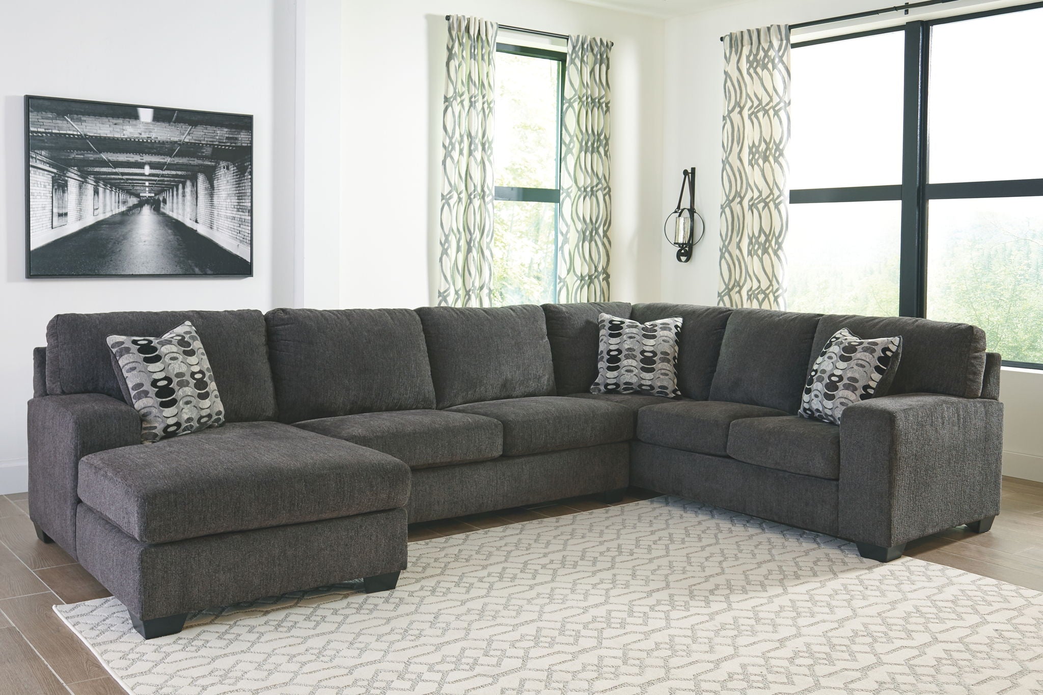 Ballinasloe - 4 Pc. - Left Arm Facing Corner Chaise 3 Pc Sectional, Ottoman - Smoke