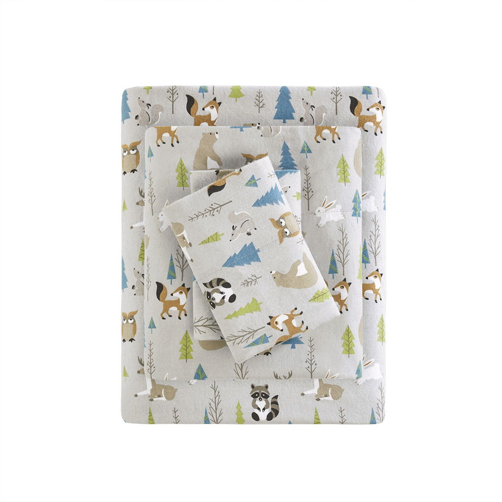Cozy Flannel - Twin Printed Sheet Set - Multi Forest Animals