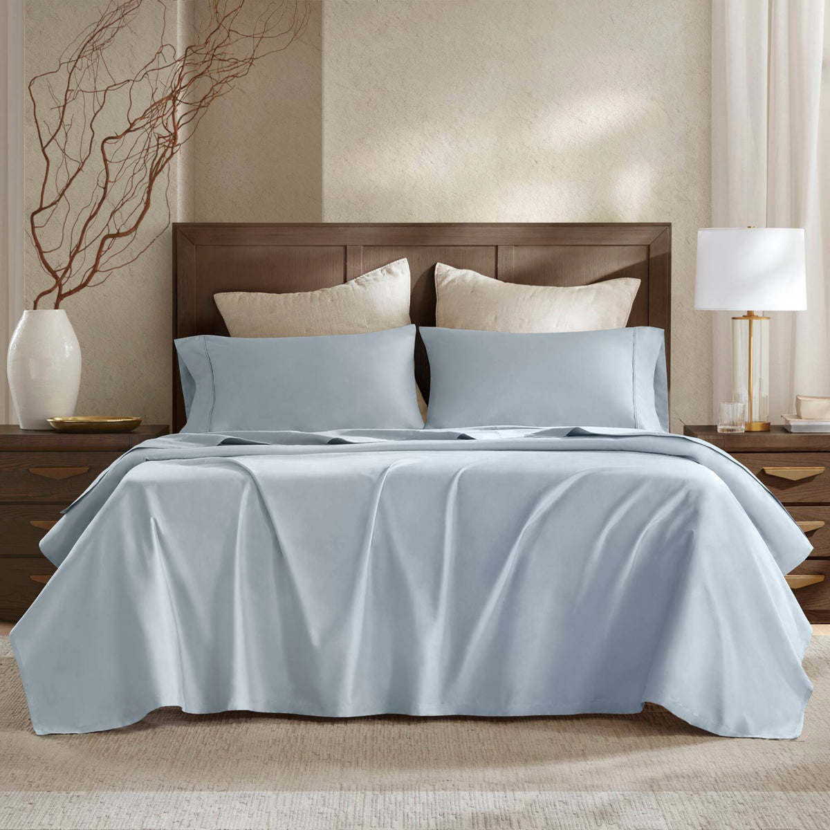 Split King Sateen Sheet Set - Blue