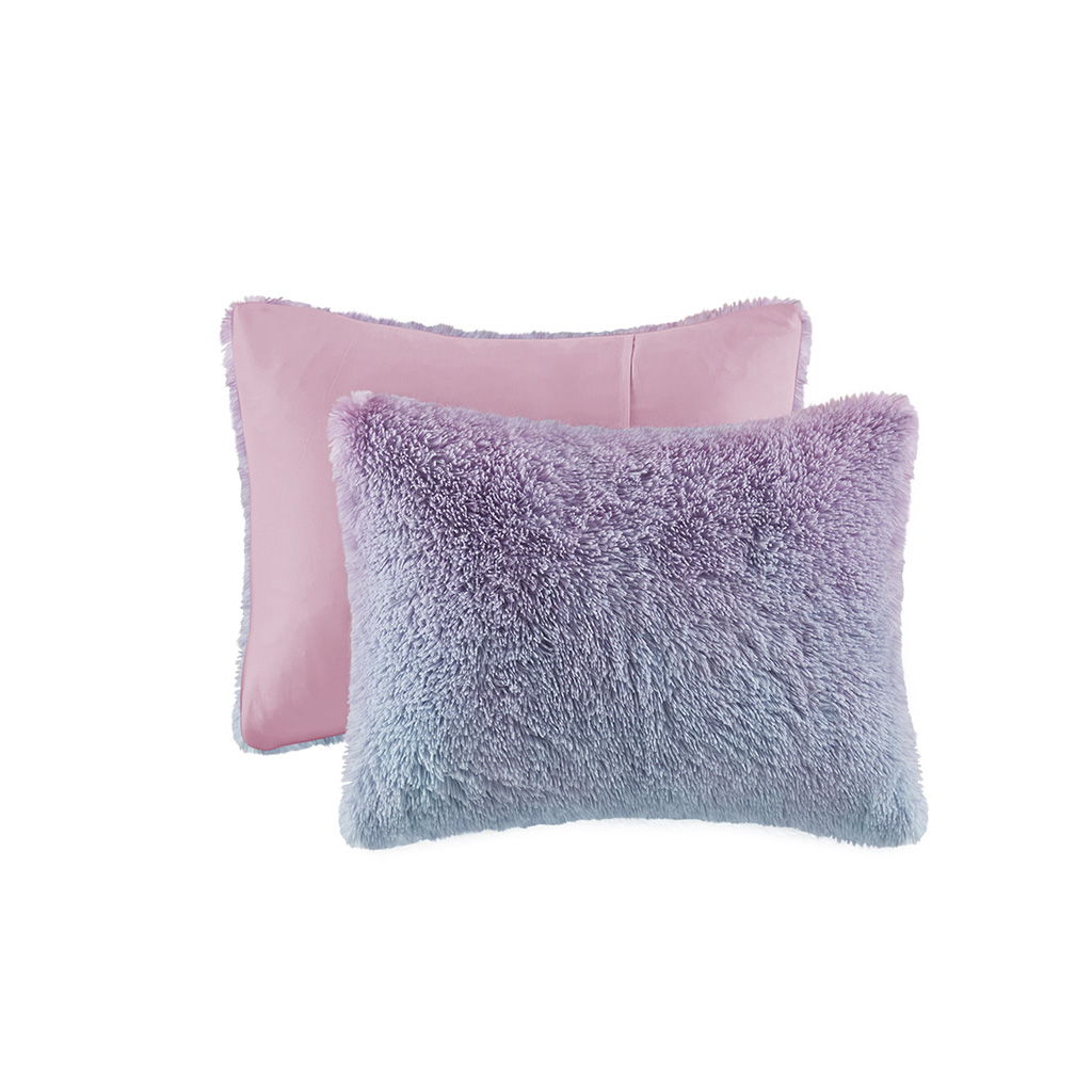 Primrose - Ombre Shaggy Faux Fur Twin Comforter Set - Purple Multi