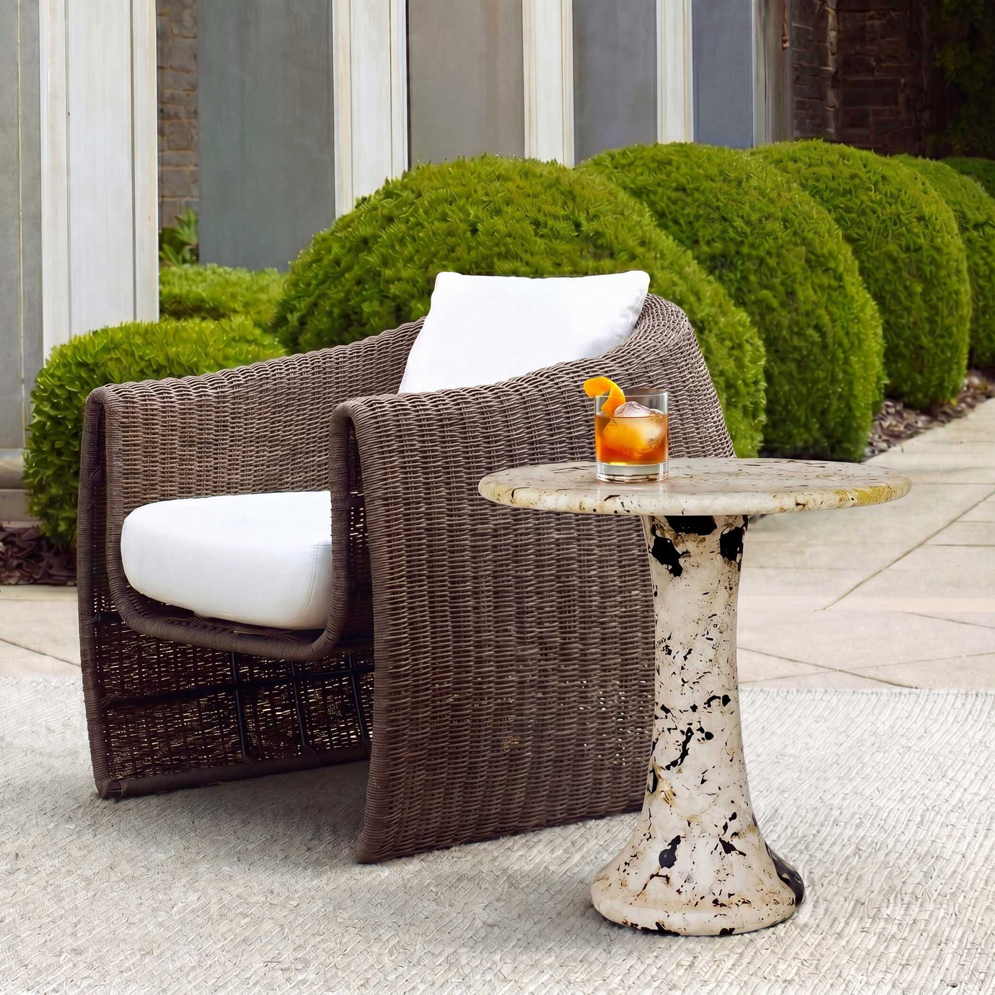 Cadas - Indoor-Outdoor Stone Side Table - Black / White