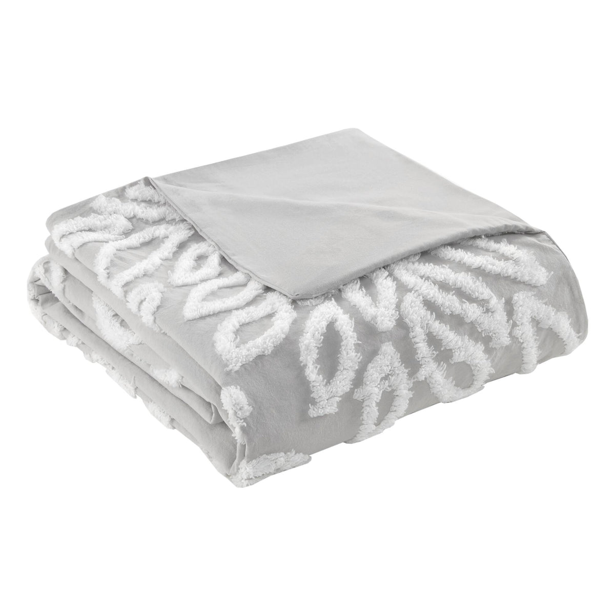 Veronica - 3 Piece Tufted Floral Duvet Cover Set - Gray / White