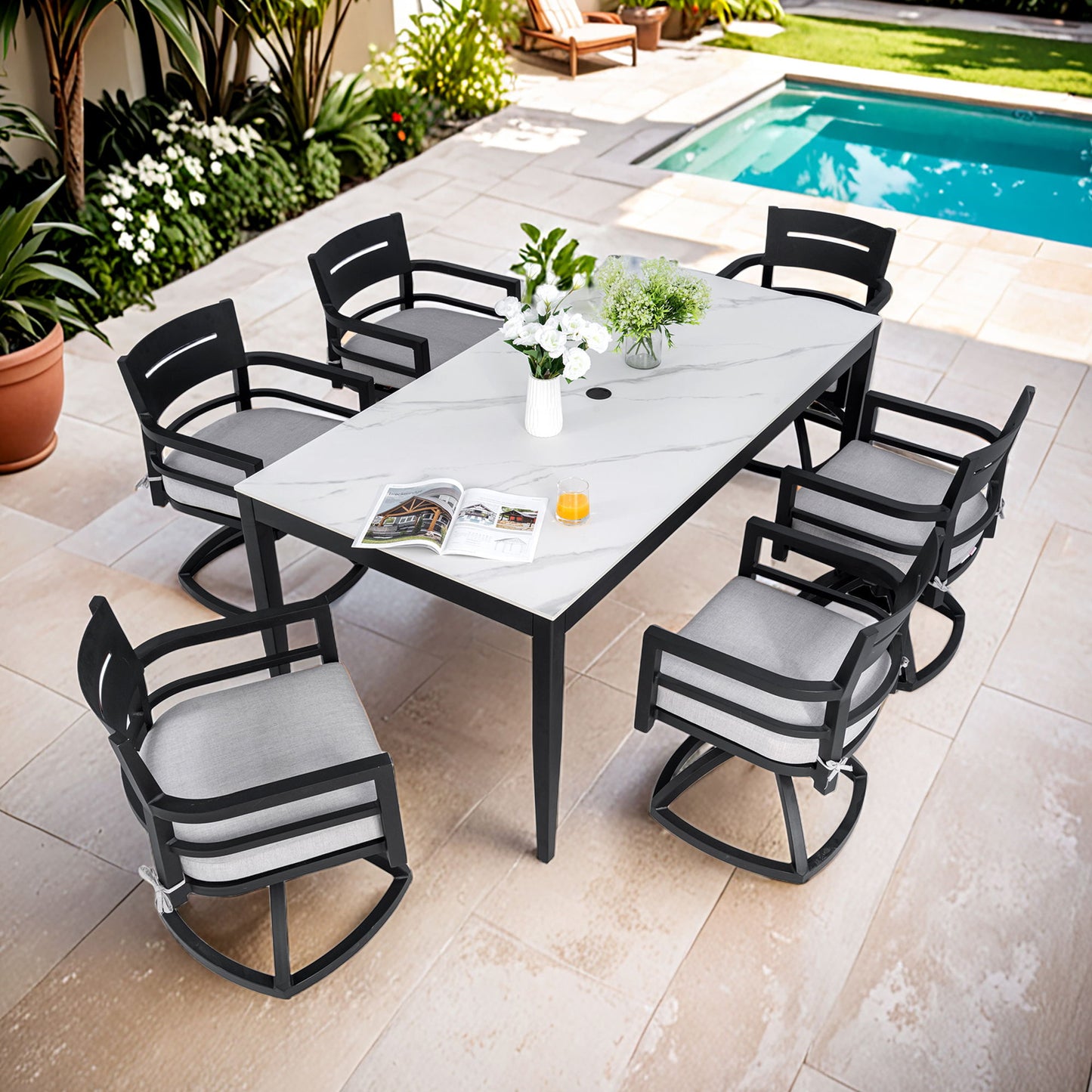 Modern Outdoor Patio Dining Set With Table And Chairs With Sunbrella Cushions