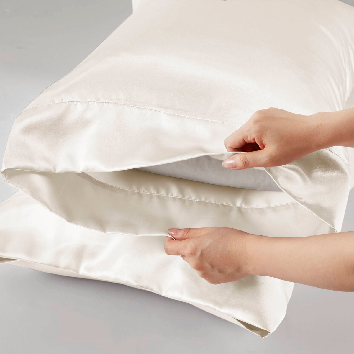 Satin - California King Wrinkle - Free Luxurious 6 Piece Sheet Set - Ivory
