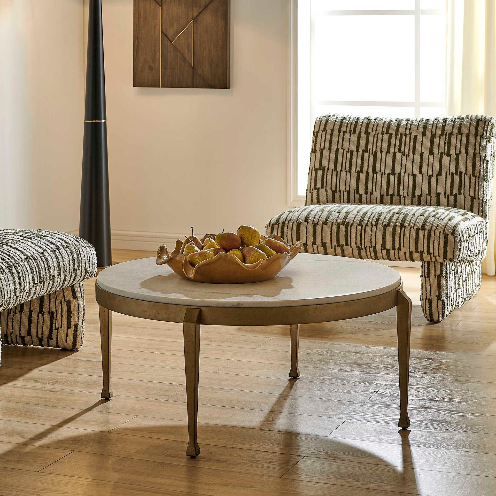 Tylan - Round Marble Coffee Table - Brass / White