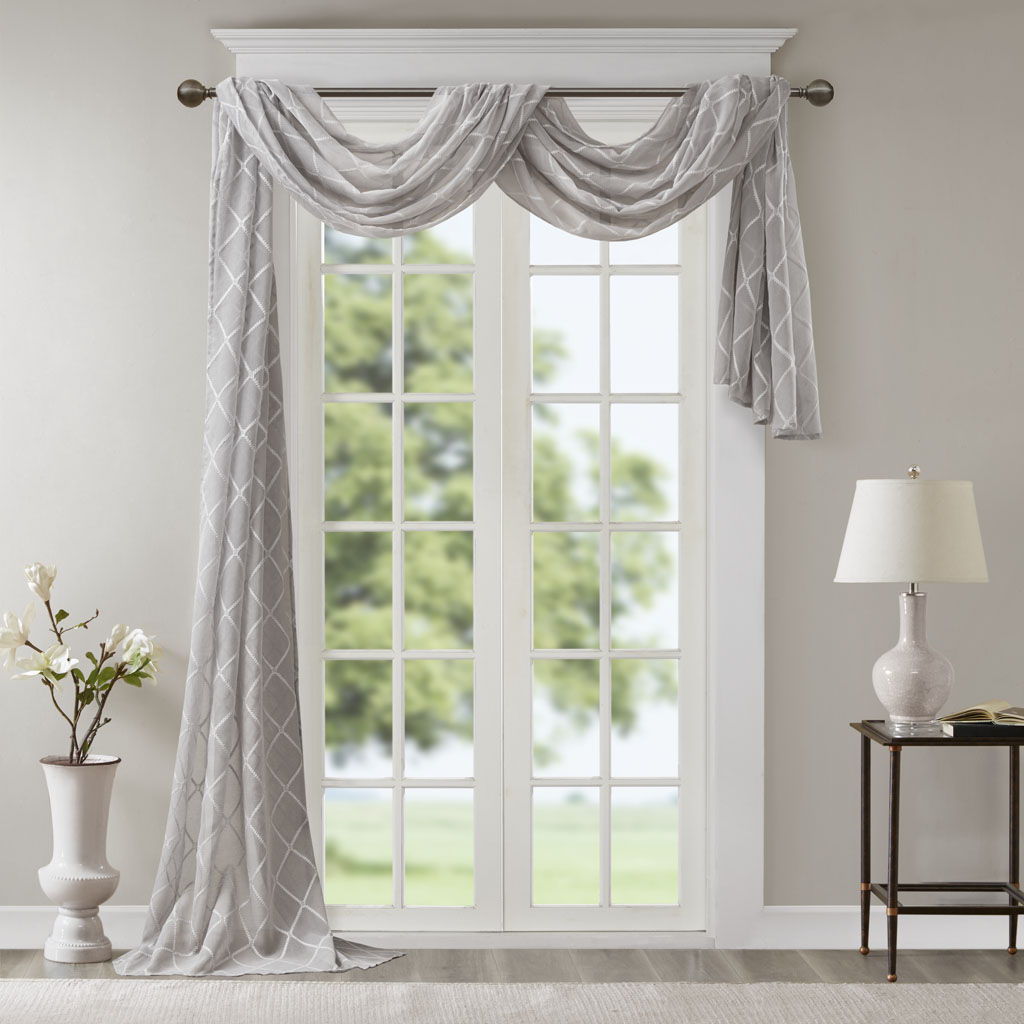 Irina - Diamond Sheer Embroidered Window Scarf - Gray