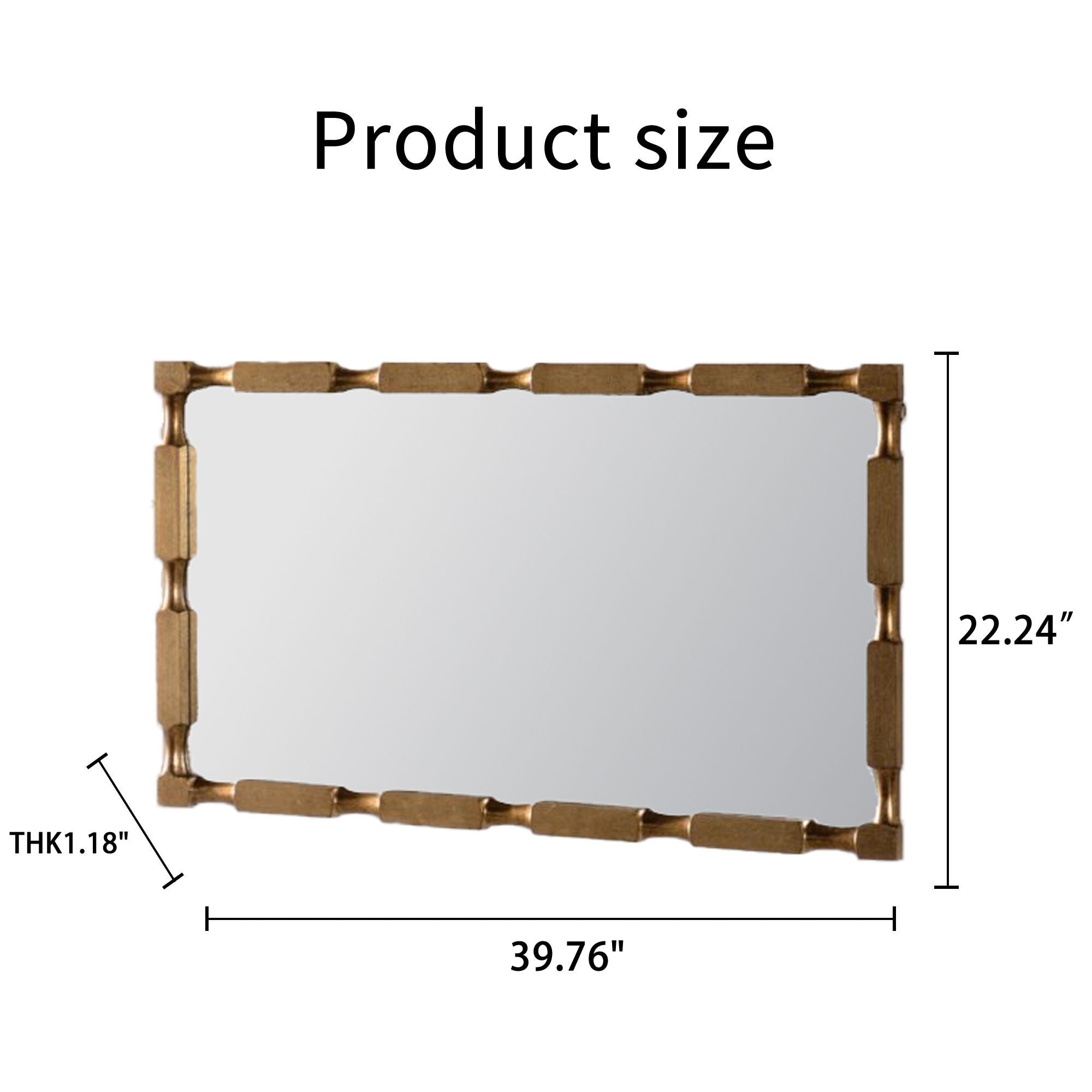 Rectangular Wall Mirror With Frame For Living Room - Gold