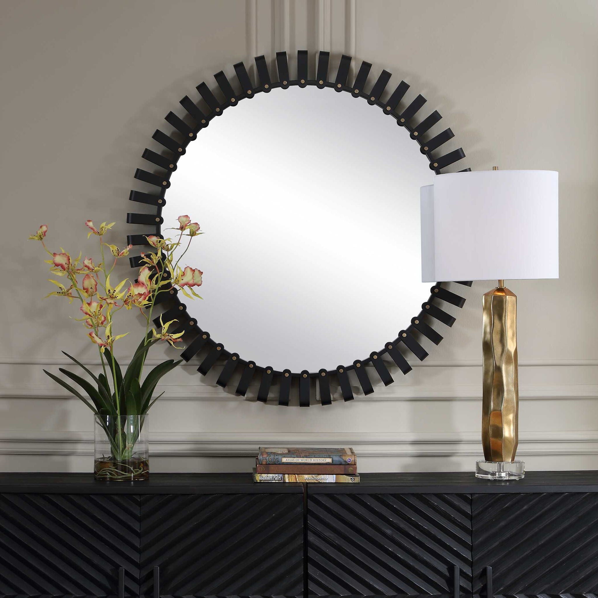 Jael - Round Iron Bands Mirror - Black