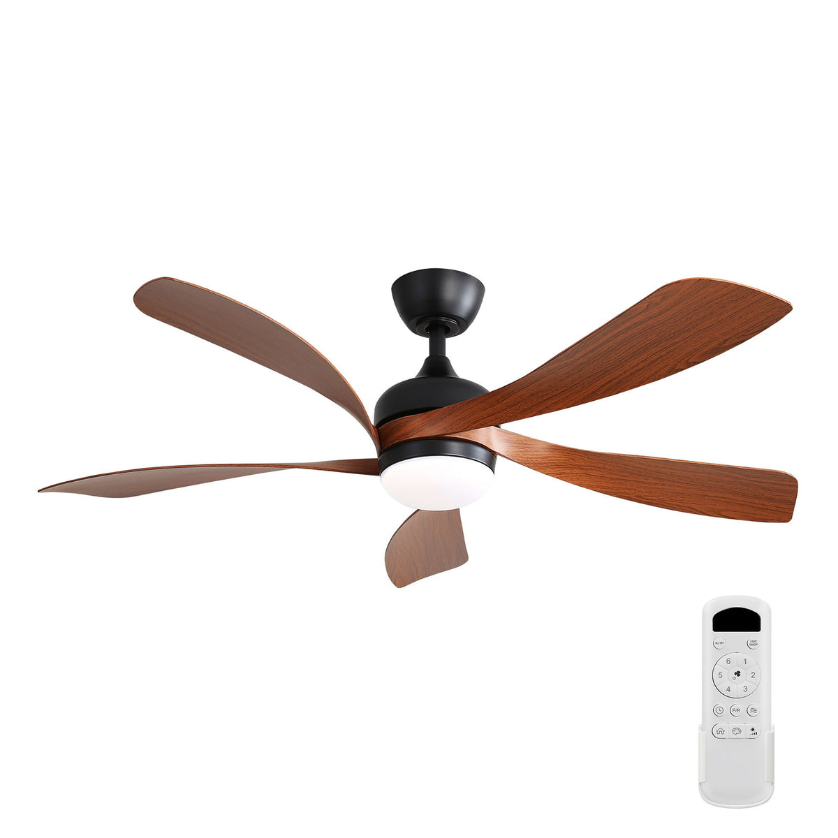 52" Ceiling Fan With 3 Color Dimmable LED Light, 5 Blades, Remote Control, Reversible DC Motor
