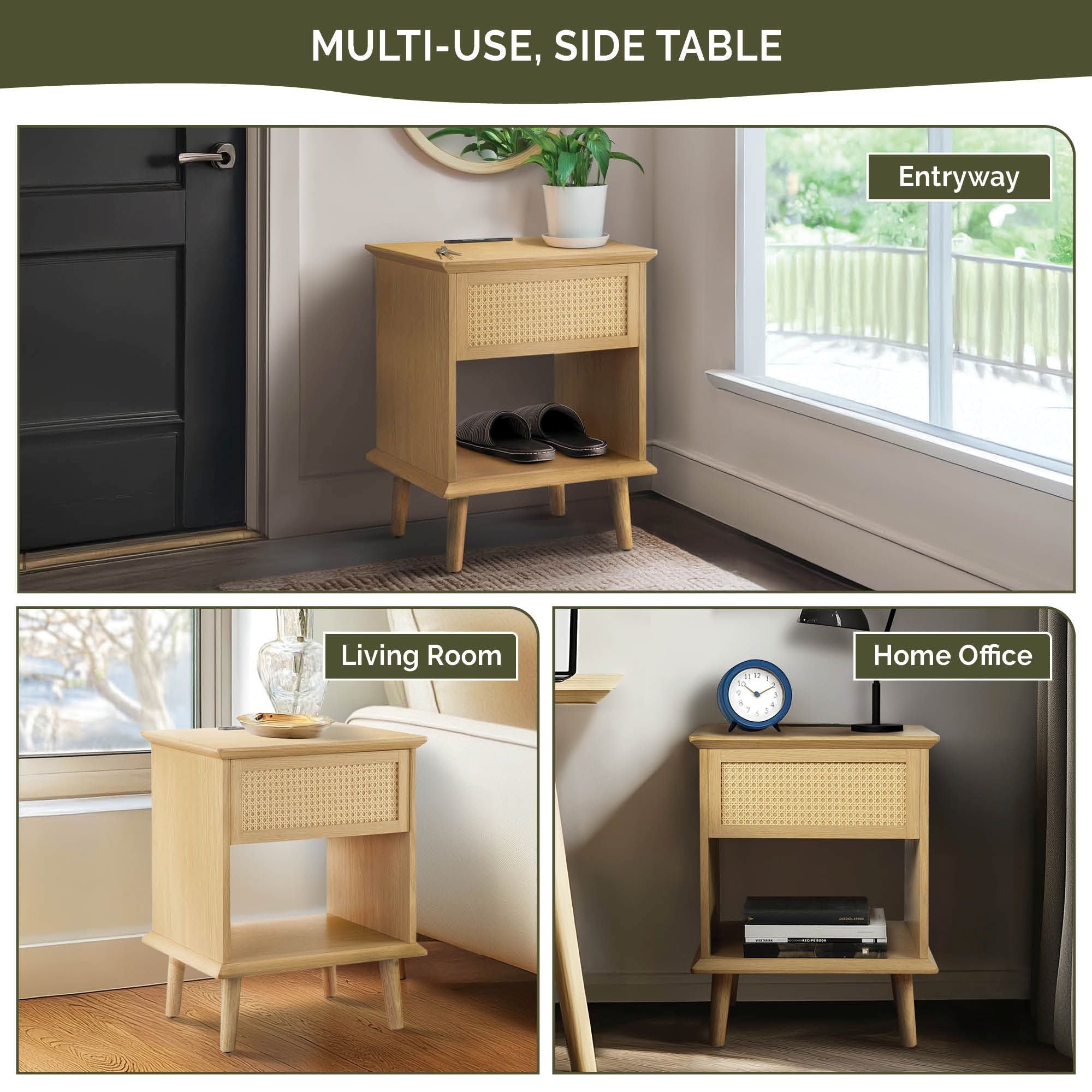 Teagan - Accent Side Table With Drawer Storage & Lower Open Shelf - Natural