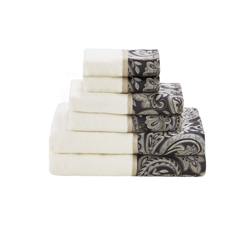 Aubrey - 6 Piece Jacquard Towel Set - Black