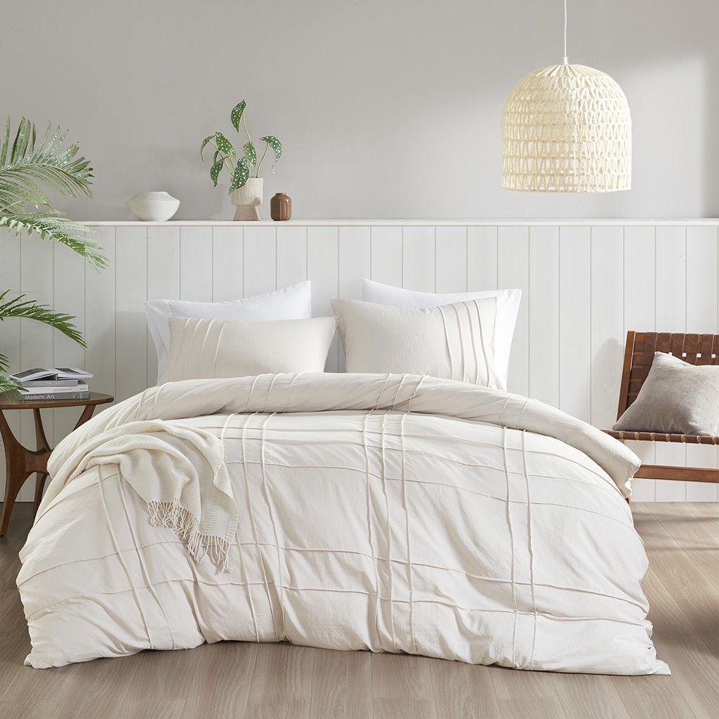 Porter - Queen Soft Washed Pleated Duvet Cover Set - Neutral
