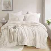 Avril - King/California King Fluffy Ribbed Plush Comforter Set - Ivory