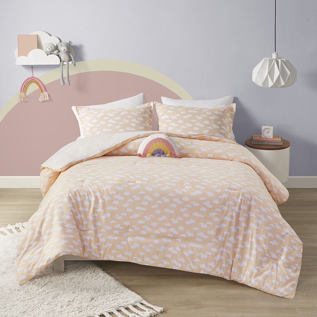 Dawn - Twin Sunshine Printed Reversible Comforter Set - Yellow / Coral