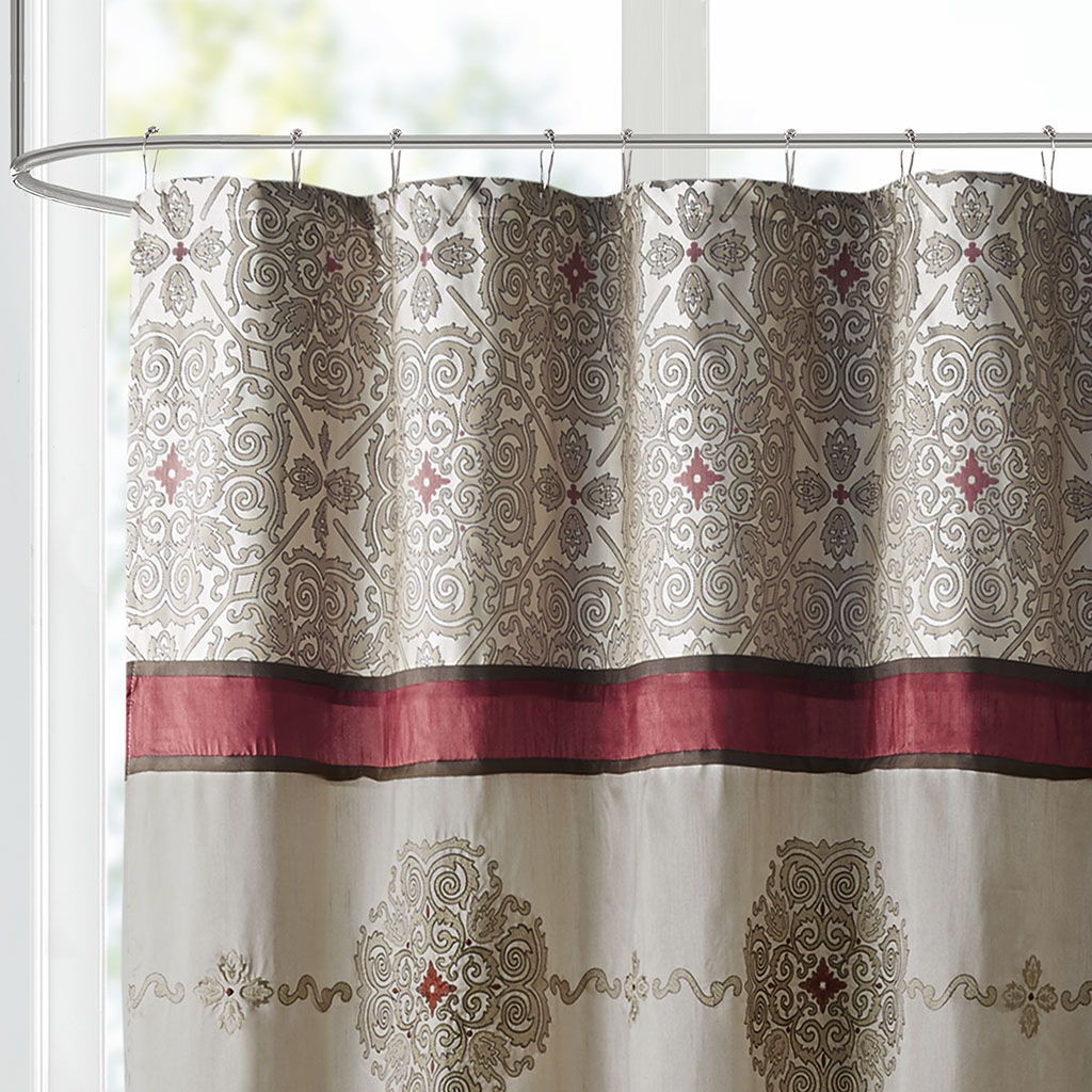 Donovan - Embroidered Shower Curtain - Red