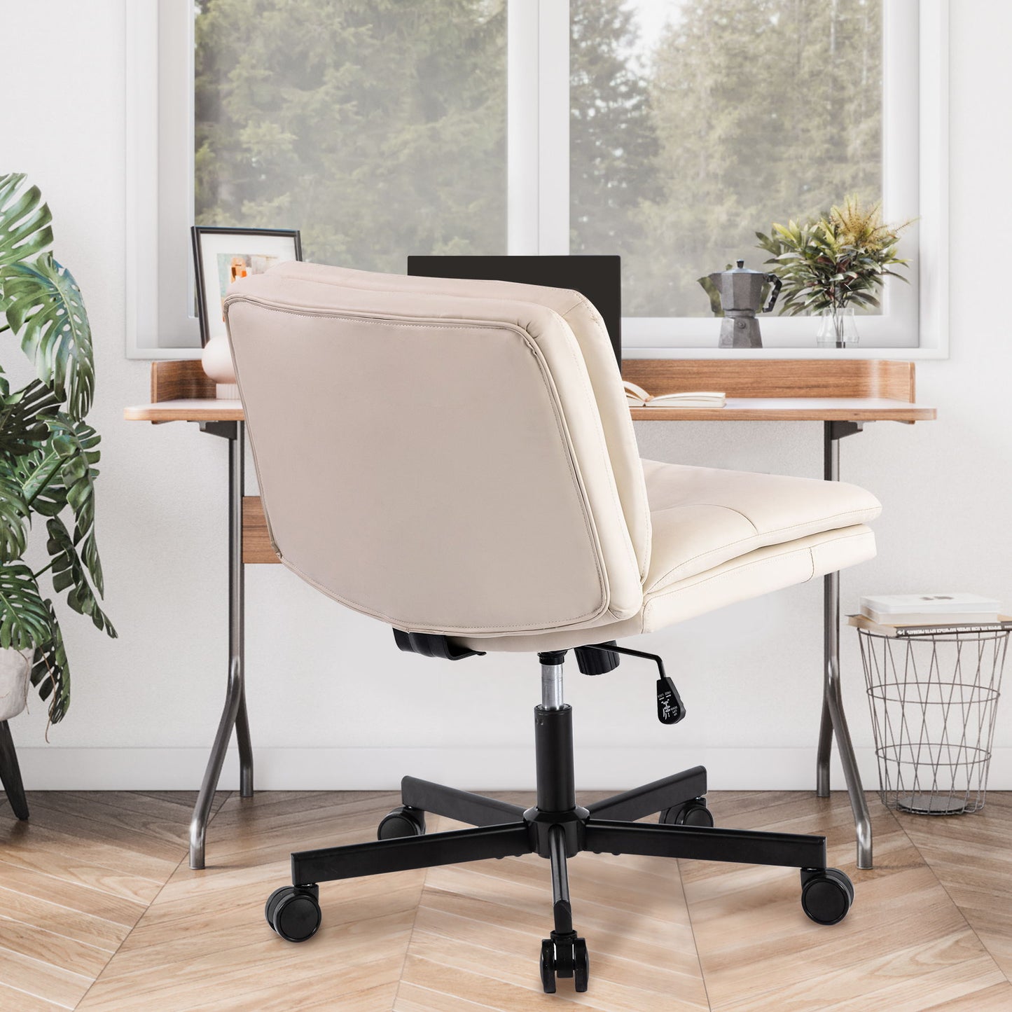 Large Size Swivel Home Office Desk Chair Armless Office Room Chair - Beige
