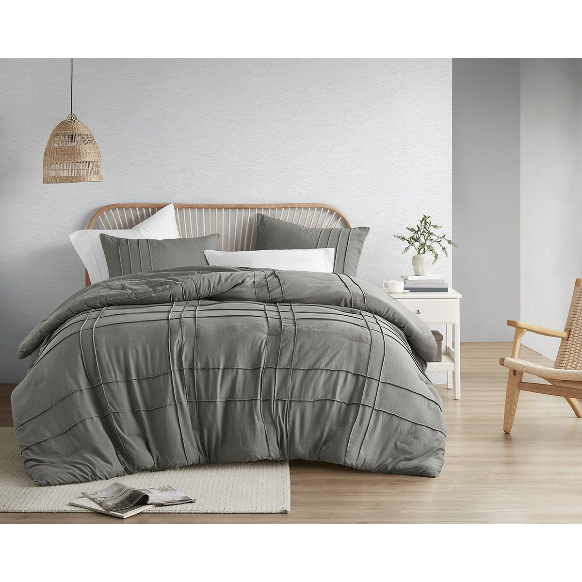 Porter - Twin/Twin Long Soft Washed Pleated Comforter Set - Gray