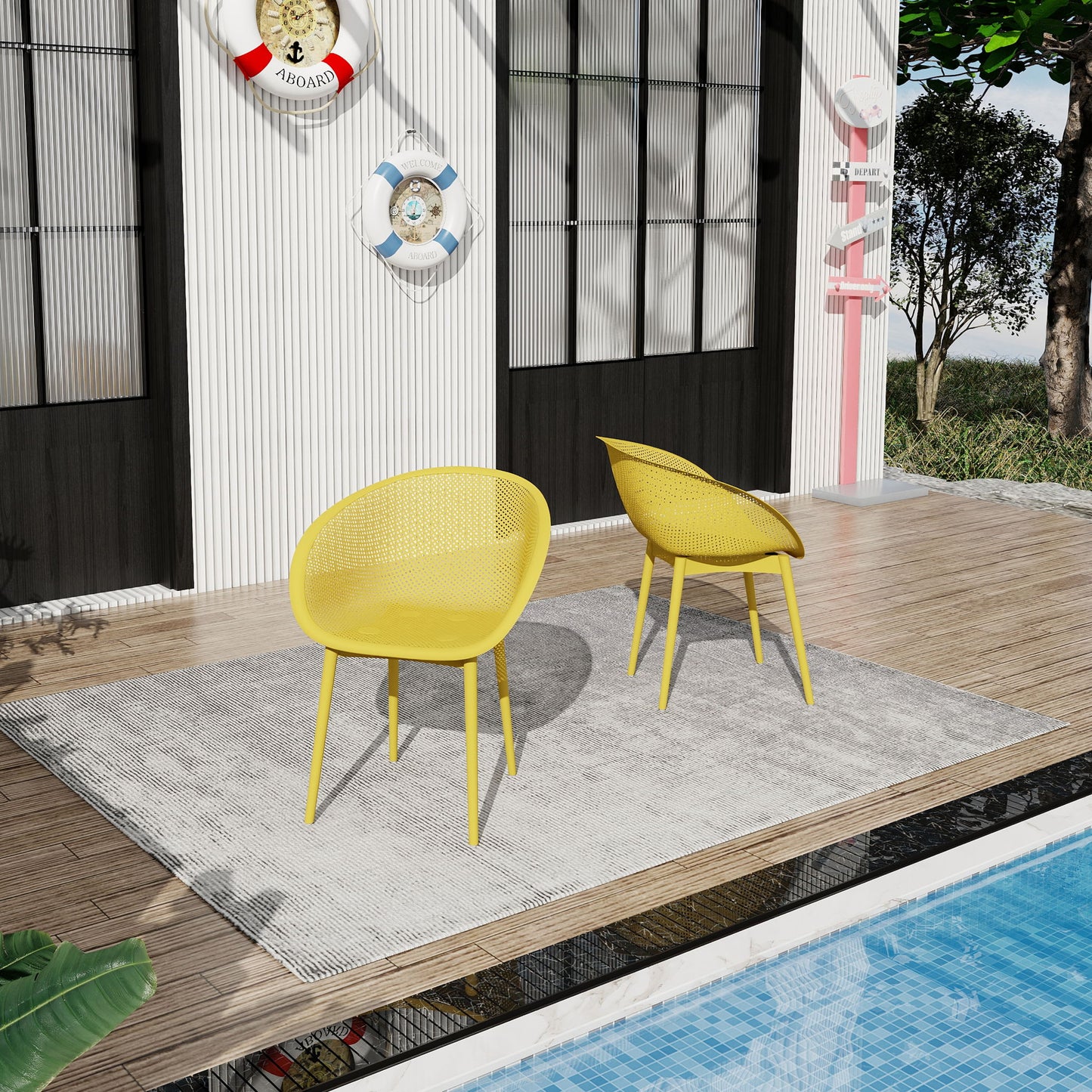 2 Piece Durable Single Chair With Hollow Out Design