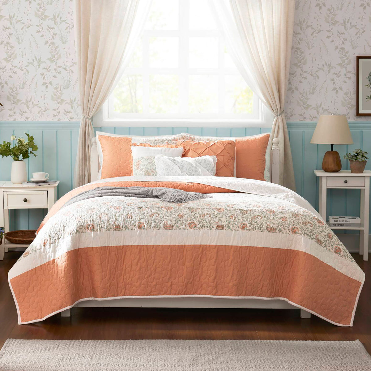 Dawn - 6 Piece Reversible Coverlet Set - Coral
