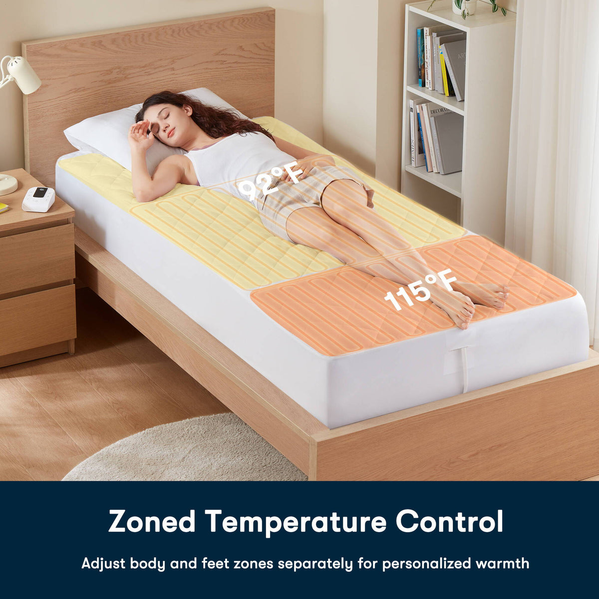 Microfiber Zoned - Twin Long Heated Mattress Pad - White