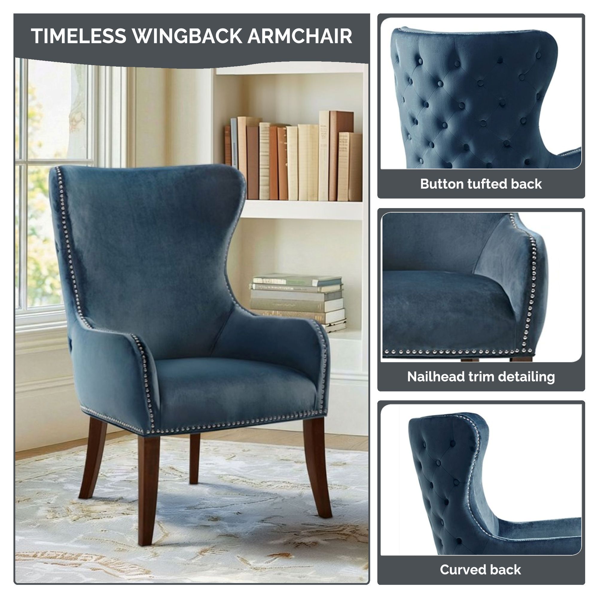 Hancock - Button Tufted Back Accent Chair - Blue