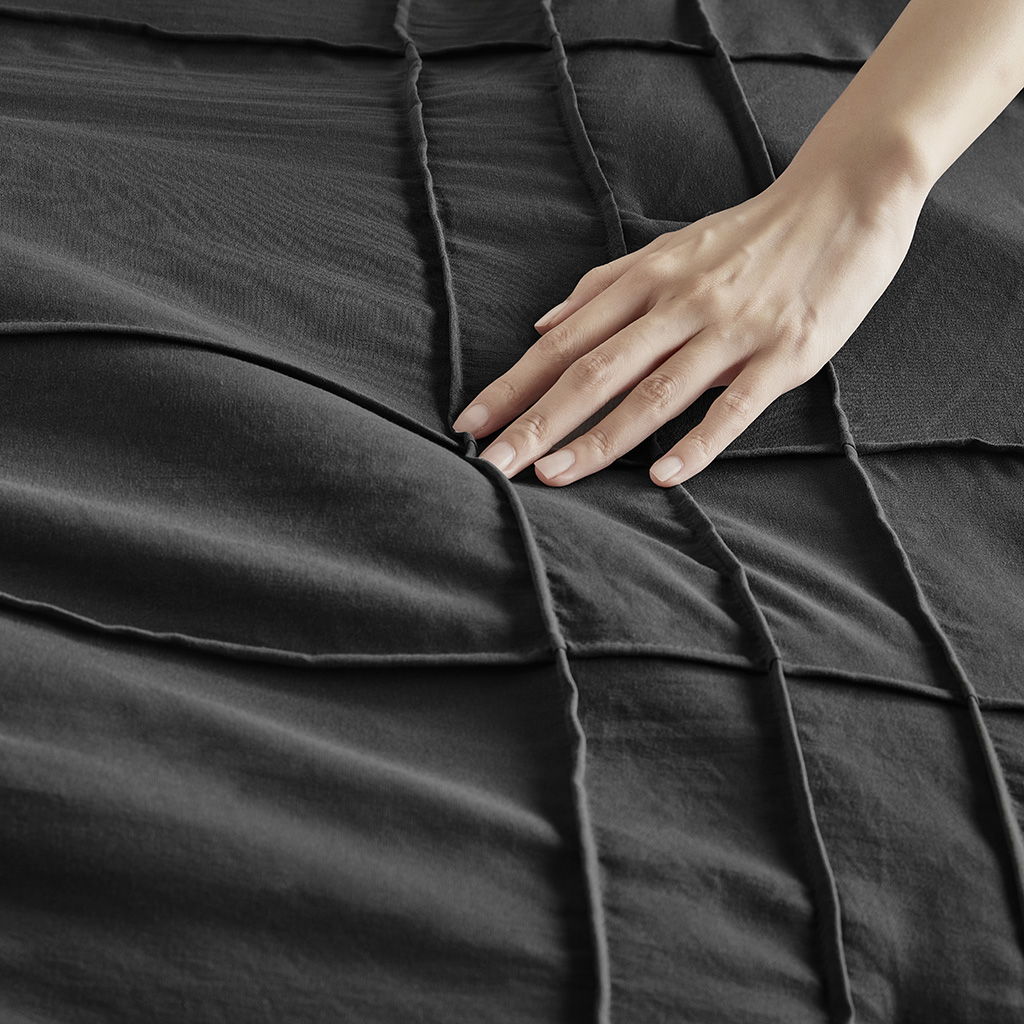 Porter - King Soft Washed Pleated Duvet Cover Set - Black