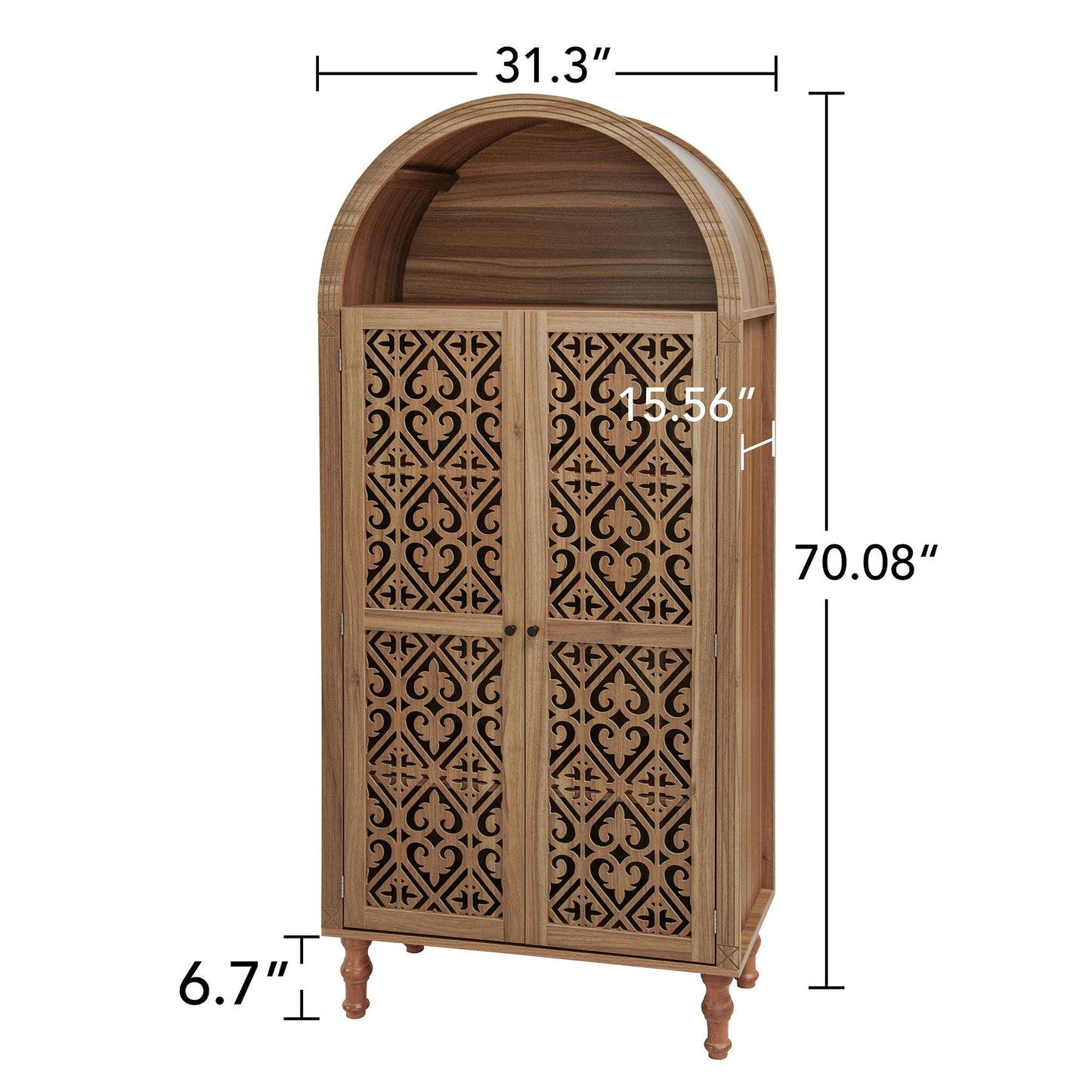 Tall Kitchen Pantry Cabinet With Hollow Carved Doors Adjustable Shelves Versatile Storage Cabinet For Kitchen - Walnut