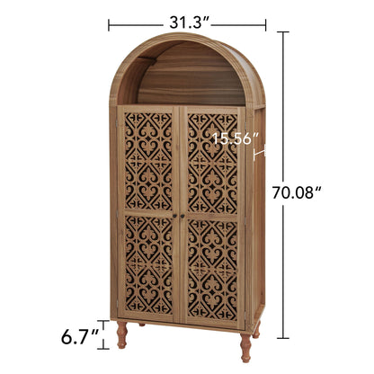 Tall Kitchen Pantry Cabinet With Hollow Carved Doors Adjustable Shelves Versatile Storage Cabinet For Kitchen - Walnut