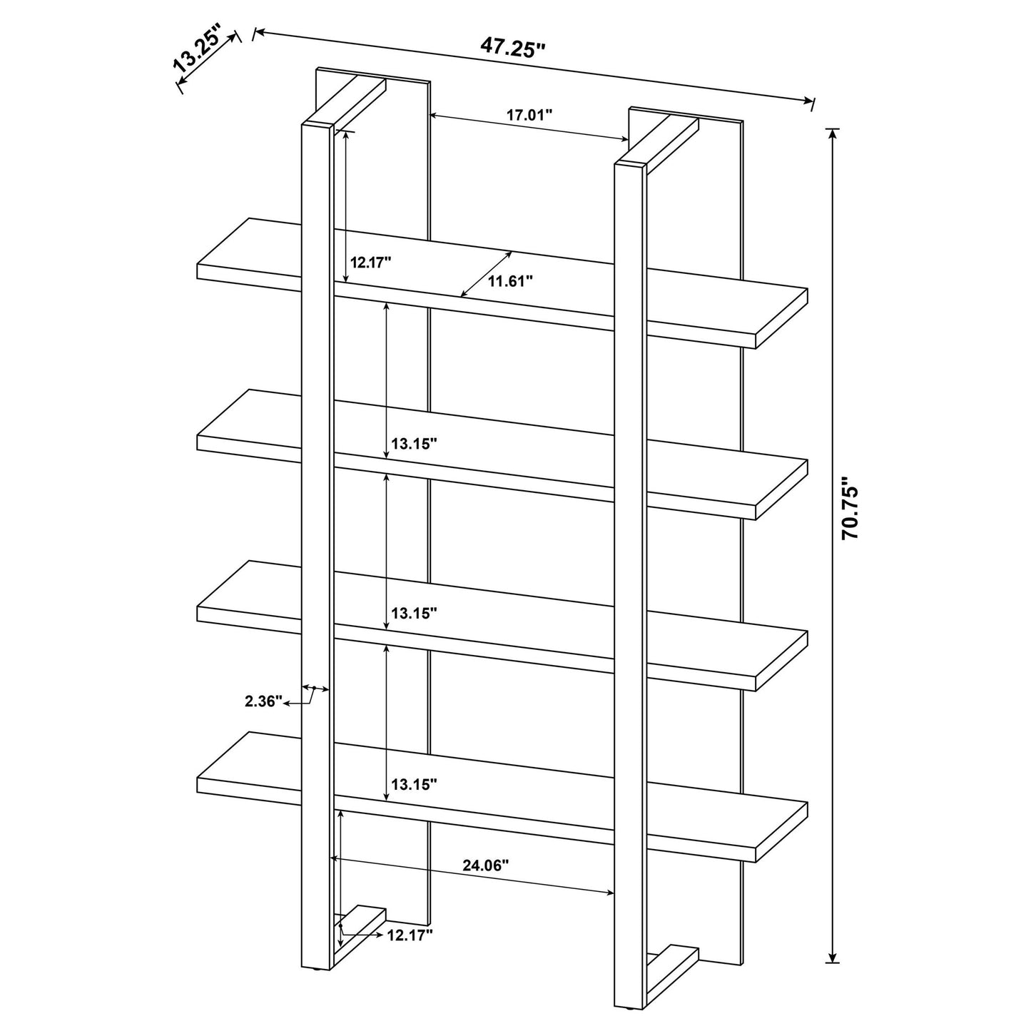 Mystrene - 4 Shelf Bookcase With Open Shelving Design - Black